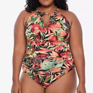 NWT! Ralph Lauren Multi Color Tropical Slimming One Piece Swimsuit NEW!